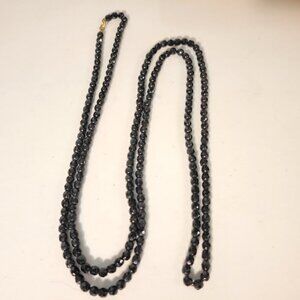 Black Beaded Necklace 50 inches long Costume Jewelry